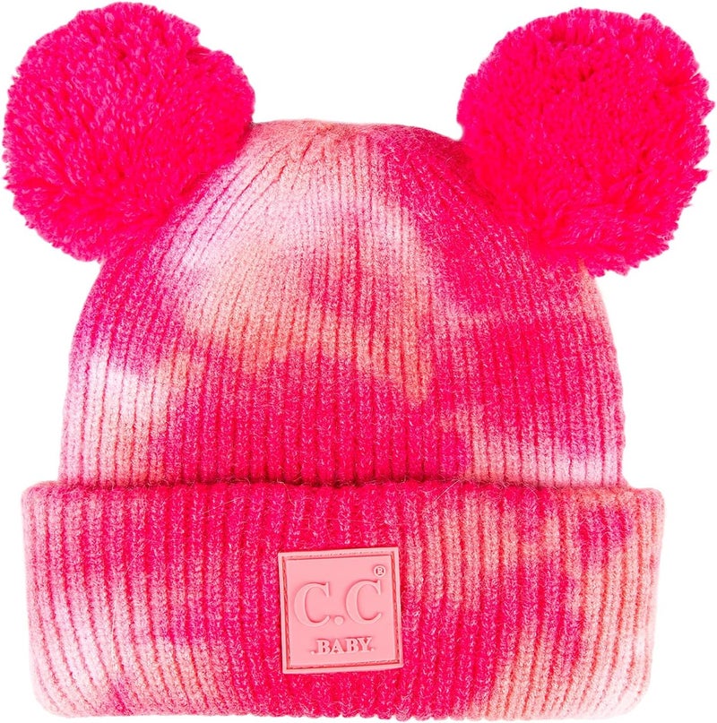 Funky Junque Double Pom Pom Baby Beanie – Newborn Girl Winter Hat 0–12 Months, Cute Cozy Knit Infant Beanies for Cold Weather - Image 2